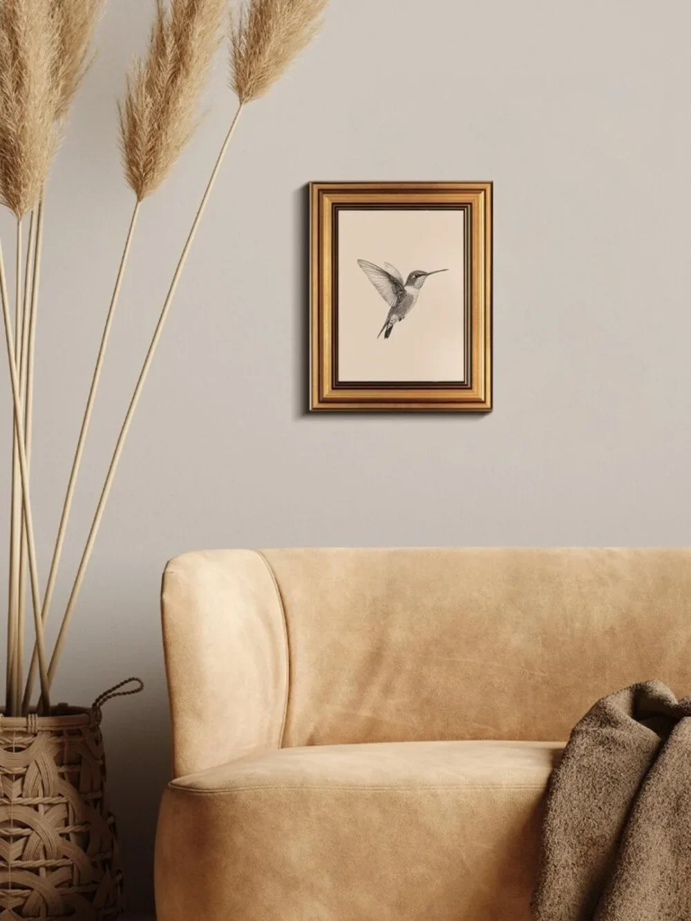 Vintage Gold Framed Hummingbird Wall Art Print – 8x10 Inch Home Decor